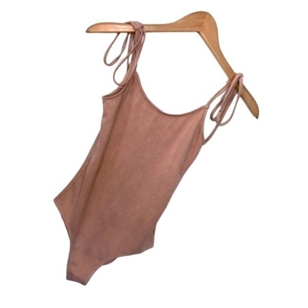 ME TO WE | Women’s Soft Pale Pink Vegan Leather Bodysuit + Shoulder Ties, XS